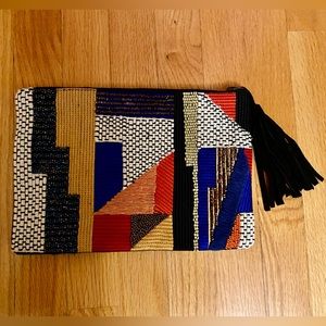 Jasper Jeera Anthropologie boho tassel beaded clutch bag makeup pouch